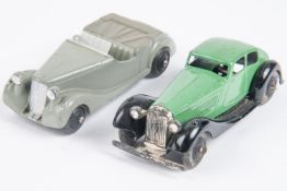 2x Dinky Toys. Rover (36d) in green. Sunbeam-Talbot (38b) in light grey with dark grey tonneau. VGC,
