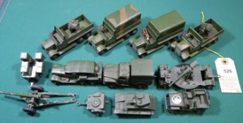 12x Dinky Toys Military vehicles. 2x Searchlight on lorry with smooth wheels (both enhanced and