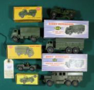 5x Dinky Toys military vehicles. 10-ton Army Truck (622). Army Covered Wagon (623). Army Water