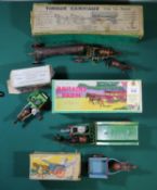 4x Britains Farm models. Farm Waggon (5F) with two horses and farm hand. Waggon in green,