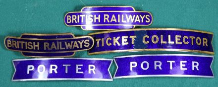 5x British Railways (Eastern Region) totem and fishtail style cap badges by Gaunt, etc (2 unmarked).