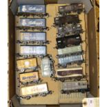 100x OO gauge railway freight wagons by Hornby, Mainline, etc. Including; coal wagons, box vans,
