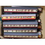 18x OO gauge railway BR Midland Region, etc coaches by Hornby and Lima. Including; Composite