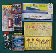 16x Dinky Toys. Including; A trade box of 6x Sack Trucks (385). RMS Queen Mary (52A).