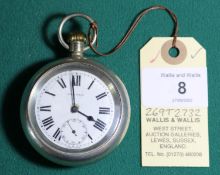 A nickel cased LMS guard's pocket watch. Stamped to reverse 'L.M.S. 10260'. Fitted with a Swiss 15