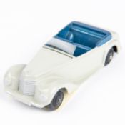 A Dinky Toys Armstrong Siddeley Cabriolet (38e). An example in light grey with deep blue seats,