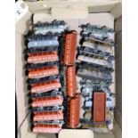 100x OO gauge railway freight wagons by Wrenn, Mainline, etc. All hopper coal wagons. Many useful