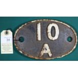 Locomotive shedplate 10A Wigan Springs Branch 1950-1958. Cast iron plate in quite good, believed