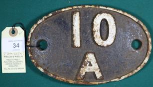 Locomotive shedplate 10A Wigan Springs Branch 1950-1958. Cast iron plate in quite good, believed