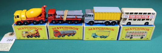 4 Matchbox Series. No.10 Pipe Truck. In red with grey plastic pipes. Plus a No.21 Foden Concrete