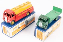 2 Dinky Toys. Guy Flat Truck with Tailboard (513). Dark green chassis cab with light green body