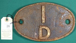 Locomotive shedplate 1D Devons Road, Bow 1950-1963. Cast iron plate in quite good, believed to be