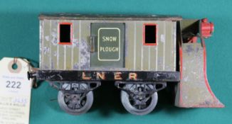 A Hornby Series O gauge LNER Snow Plough. In grey with LNER to chassis and early style coupling.