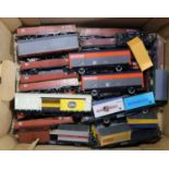 70+ OO gauge railway freight wagons by Hornby, Lima, etc. Including mostly bogie wagons. Many useful