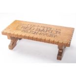 A presentation carved wood stool, inscribed to Fred Baker of Bilton Rugby, served on Gallipoli