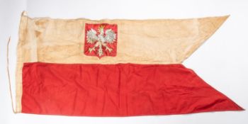 A large stitched continental guidon, 58" x 28", swallow tail form with eagle central panel, GC £65-