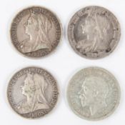 Crowns (4): 1893 LVI VF, 1897 LX VF, 1898 LXI (ESC 314) GF and rare, 1935 GVF £80-100