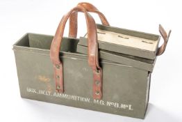A WWII Vickers machine gun No 8 steel ammunition box, the ends embossed "RPL/S/1944",