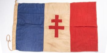A WWII FFI flag, 3' x 2', applied "Cross of Lorraine", marked on edge "FFL London 1942". GC £65-70