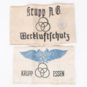 A Third Reich Krupp Luftschutz armband; also a Krupp A G WerkLuftschutz armband VGC (2) £65-70