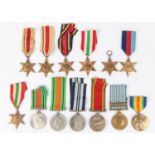 5 WWII stars: Africa (2), Burma, Italy, F&G. Average VF; 2 copy stars: 1939-45 and Italy; Defence