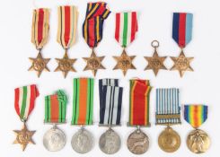 5 WWII stars: Africa (2), Burma, Italy, F&G. Average VF; 2 copy stars: 1939-45 and Italy; Defence