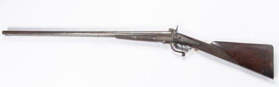 A DB 12 bore pin fire underlever shotgun, by Burrow of Preston, 46½" overall, barrels 30", the top