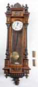A 19th Century Viennese Regulator clock. Mahogany veneered and ebonised case with 2 train