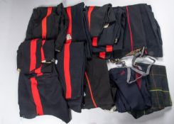8 military overall trousers with broad red stripes, 3 pairs with narrow red stripes, 2 pairs with