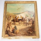 A large oil painting of British defenders of Mafeking welcoming a Relief Column, on canvas 29½" x