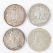Crowns (4): 1887 JH, NVF, obv marked "1990" in obv field; 1896 LX F/GF or better; 1900 LXIV NVF