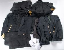 3 RN post 1953 officers' jackets, R Merchant Navy jacket and trousers sets; 4 pairs of RN