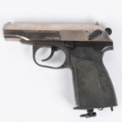 A .177" Russian Baikal MP 654K double action CO2 air pistol, number T0021668m with nickel plated