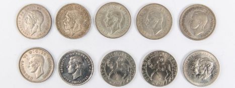 Crowns (10): 1935 (2) VF; 1937 (4) F, and VF (3); 1951 GEF in card box (worn at edges); 1977 (2),