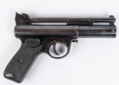 A pre 1958 .22" Webley MkI air pistol no 939, black composition grips, still retaining some blueing.