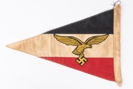 A Third Reich Luftwaffe car pennant, 15" x 10", applied embroidered eagle. GC £65-70