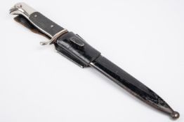 An unusual Third Reich dress bayonet, unmarked plated blade 7¾", plated hilt with bird's head pommel