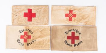 4 WWII Third Reich armbands, "Deutsch Rotes Kreuz" with and without swastika; 2 plain Red Cross.