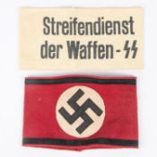 A Third Reich red white and black party armband, stitched construction; also a printed "Streifen