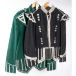 A Highland dress piper's doublet, heavily decorated with silver bullion lace, plated thistle