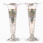 A pair of EPNS vases, bearing enamel badges of HMS Marshal Ney, VGC £30-40