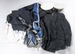 A Royal Navy officer's white tropical jacket, together with its trousers and mess jacket. An RNVR