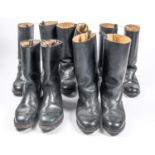 5 pairs of continental black leather jackboots. GC £50-60