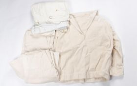 WWII or earlier heavy cloth white naval top, together with 2 pairs of "bell bottoms"; also 3 pairs