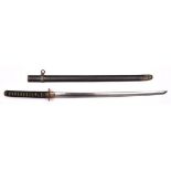 A katana 64.5cm blade with slight curve configuration (Kambun style) with choji hamon, shortened