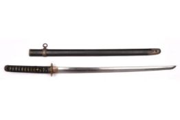 A katana 64.5cm blade with slight curve configuration (Kambun style) with choji hamon, shortened