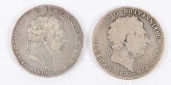 George III New (last) coinage AR crown 1819 LIX (ESC 214) NF; Crown 1820 LX, (possibly ESC 220A