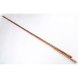 A 78" vintage snooker or billiards cue; also a 7' beach rod. GC £20-30