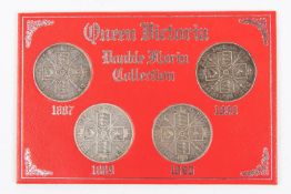 "Queen Victoria Double Florin Collection" comprising four JH dates: 1887 Roman I VF, 1888 VF minor