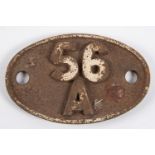 Locomotive shedplate 56A, Wakefield 1956-1967. Cast iron plate in quite good, stripped condition,